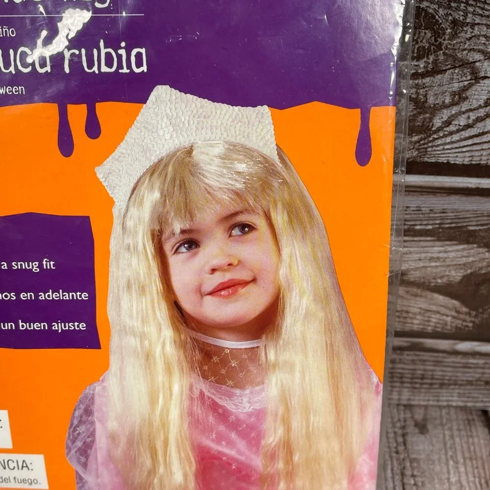 Halloween Costume Girl Child Sized Ages 3+ Long Blonde Hair Wig SEALED NWT NEW